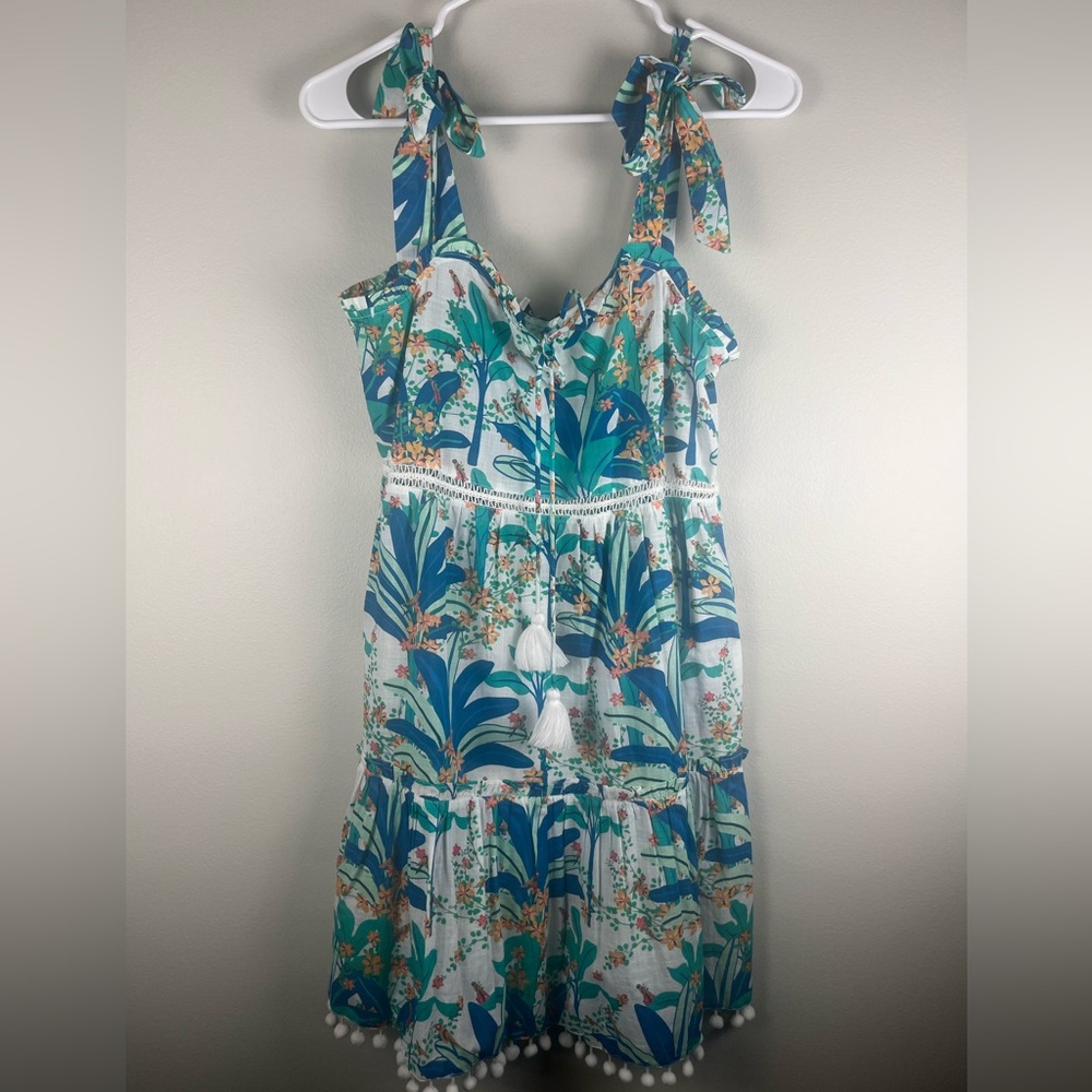 CELINA MOON Teal Floral Tie-Shoulder Mini Dress